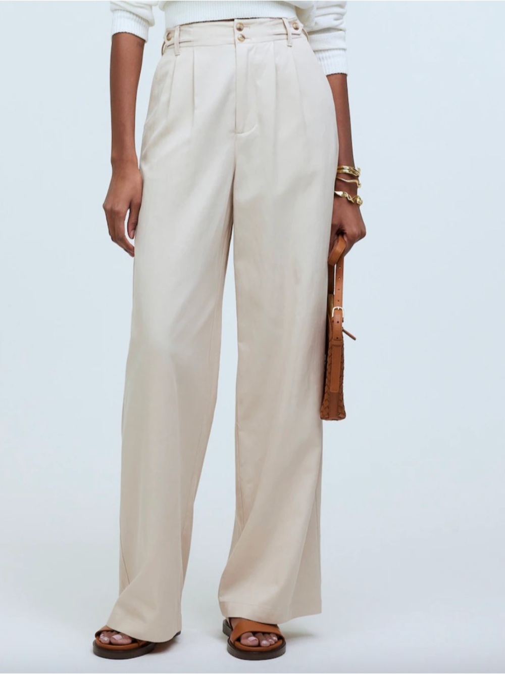 Harlow High Waist Wide-Leg Trousers - Cream